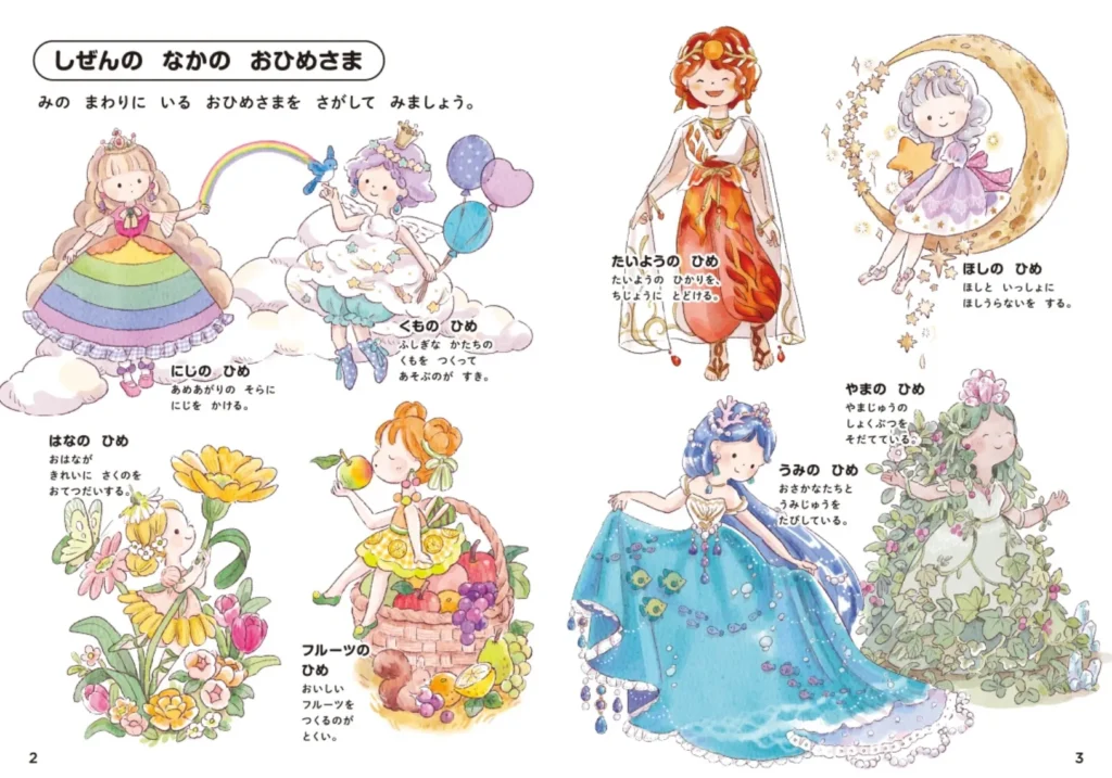 ミニ図鑑「学研のえほんずかん　おひめさまのずかん　きせかえシールつき」内容1